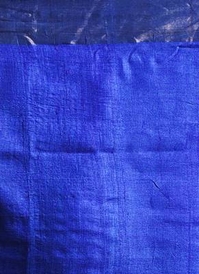 Blue & Offwhite Tussar Silk Saree With Zari Border 4