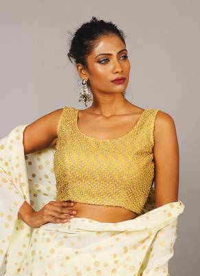 Sleaveless Golden Blouse With Bow 2