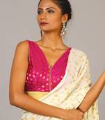 Sleaveless Pink  Brocade Blouse With Brooch