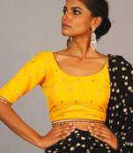 Yellow Embroidered Blouse With Maroon Border