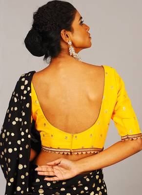 Yellow Embroidered Blouse With Maroon Border 3
