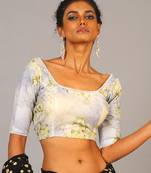 Grey Digital Printed Blouse With Pearl Lace