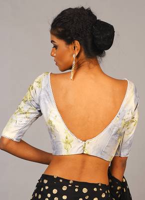 Grey Digital Printed Blouse With Pearl Lace 3
