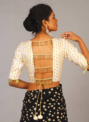 White Brocade Blouse With Fringe Lace 3