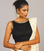 Black Boat Neck Sleaveless Blouse With Golden Sequin Lace