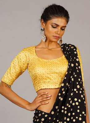 Golden Embroidered Blouse With Lace 1