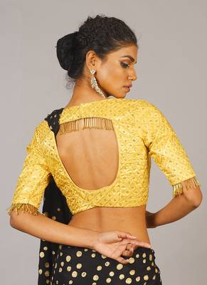 Golden Embroidered Blouse With Lace 3