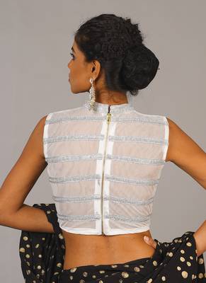 White Sheer Blouse With Crystalised Back & Collar 3