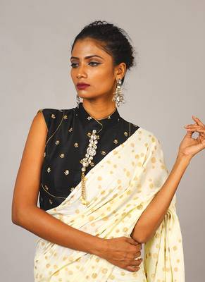 Black Embroidered Blouse With Brooch 1