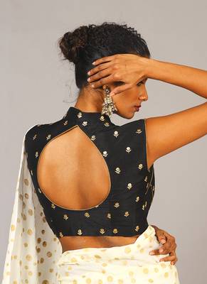 Black Embroidered Blouse With Brooch 3