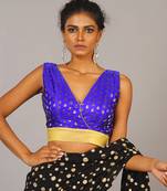 Sleaveless Blue  Brocade Blouse With Brooch