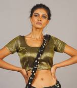 Black Tanchui Brocade Blouse With Lace