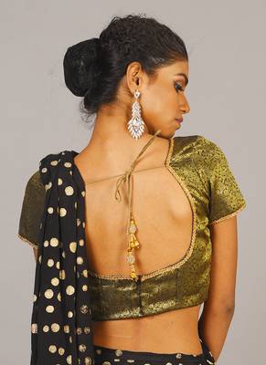 Black Tanchui Brocade Blouse With Lace 3