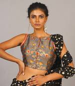 Grey With Multi Color Design Brocade Blouse