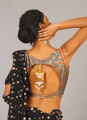 Grey With Multi Color Design Brocade Blouse 3