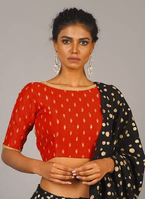 Red Embroidered Blouse With Crystal Lace 1