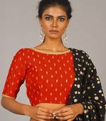 Red Embroidered Blouse With Crystal Lace