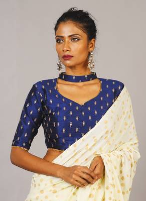 Blue Embroidered Blouse With Band Collar 1