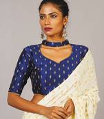 Blue Embroidered Blouse With Band Collar