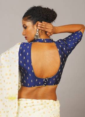 Blue Embroidered Blouse With Band Collar 3