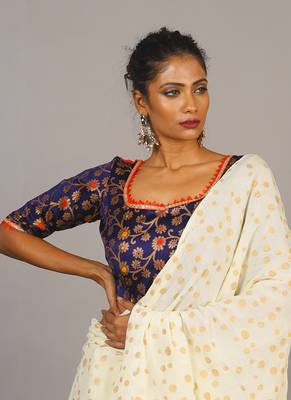 Blue & Red Brocade Blouse 1