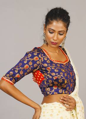 Blue & Red Brocade Blouse 2