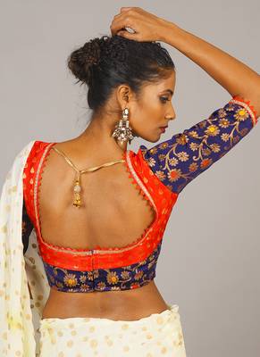 Blue & Red Brocade Blouse 3