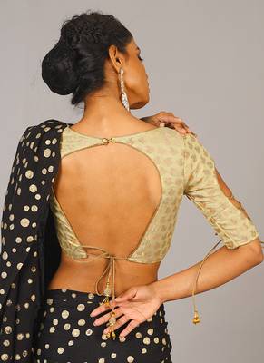 Beige Chanderi Brocade Blouse With Hand Tie 3
