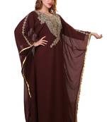 brown moroccan dubai kaftan farasha zari and stone work dress