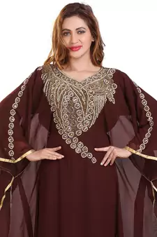 brown moroccan dubai kaftan farasha zari and stone work dress
