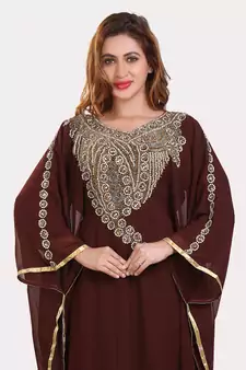 brown moroccan dubai kaftan farasha zari and stone work dress