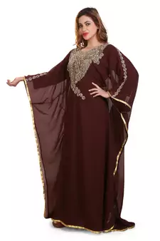 brown moroccan dubai kaftan farasha zari and stone work dress