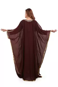 brown moroccan dubai kaftan farasha zari and stone work dress