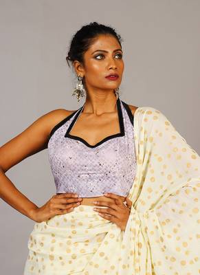 Grey Halter Blouse With Black Sequin Lace 1
