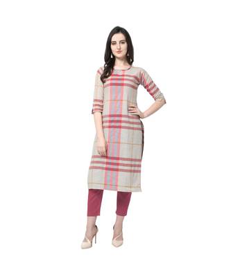 beige Elora Cotton Chex Printed Kurti for Women 1