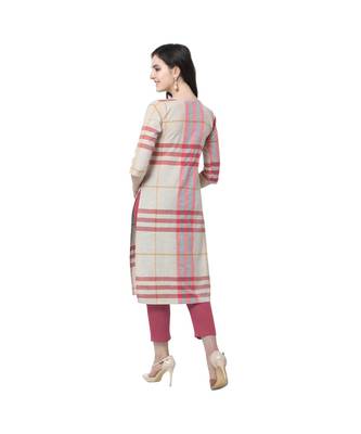 beige Elora Cotton Chex Printed Kurti for Women 3