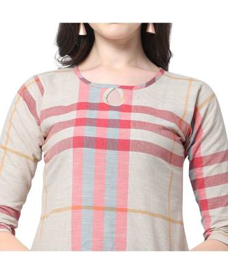 beige Elora Cotton Chex Printed Kurti for Women 4