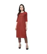 maroon Elora Cotton Stripes Printed Kurti for Women