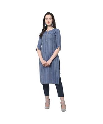light-blue Elora Cotton Stripes Printed Kurti for Women 1