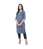 light-blue Elora Cotton Stripes Printed Kurti for Women