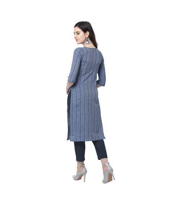 light-blue Elora Cotton Stripes Printed Kurti for Women 2