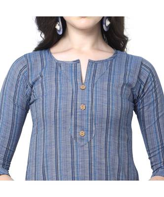 light-blue Elora Cotton Stripes Printed Kurti for Women 3