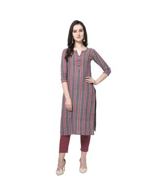 grey Elora Cotton Stripes Printed Kurti for Women 1