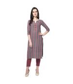 grey Elora Cotton Stripes Printed Kurti for Women