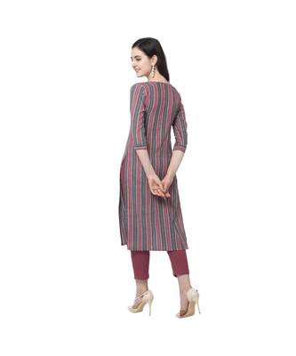 grey Elora Cotton Stripes Printed Kurti for Women 2