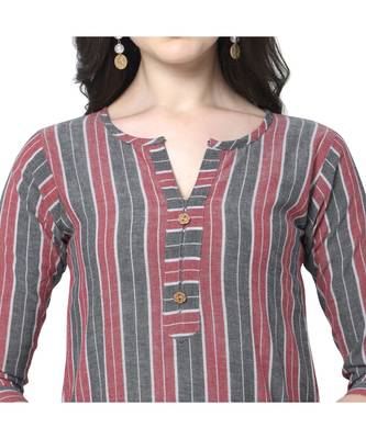 grey Elora Cotton Stripes Printed Kurti for Women 3
