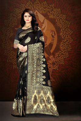 Black Woven Art Silk Saree With Blouse 2
