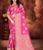 Pink Woven Art Silk Saree With Blouse