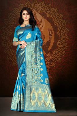 Sky Blue Woven Art Silk Saree With Blouse 2