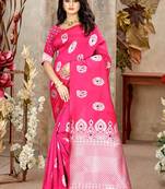 Pink Woven Kanjivaram Silk Saree With Blouse